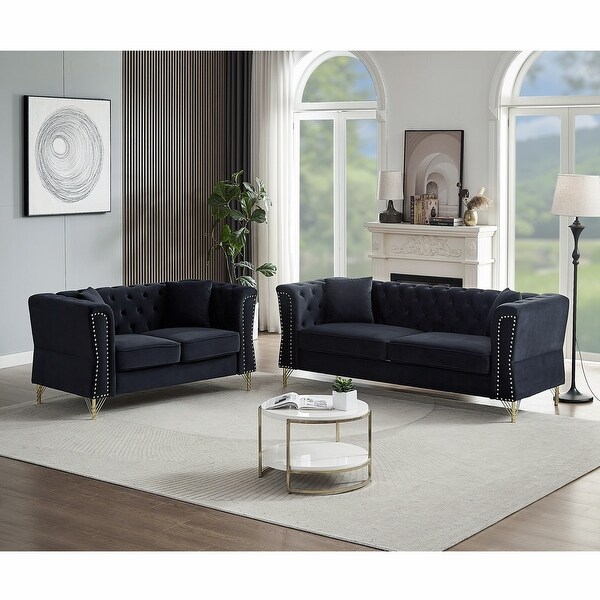 3 seater 2 seater Combination Sofa Tufted Couch with Rolled Arms and Nailhead Bed Bath Beyond 40376110